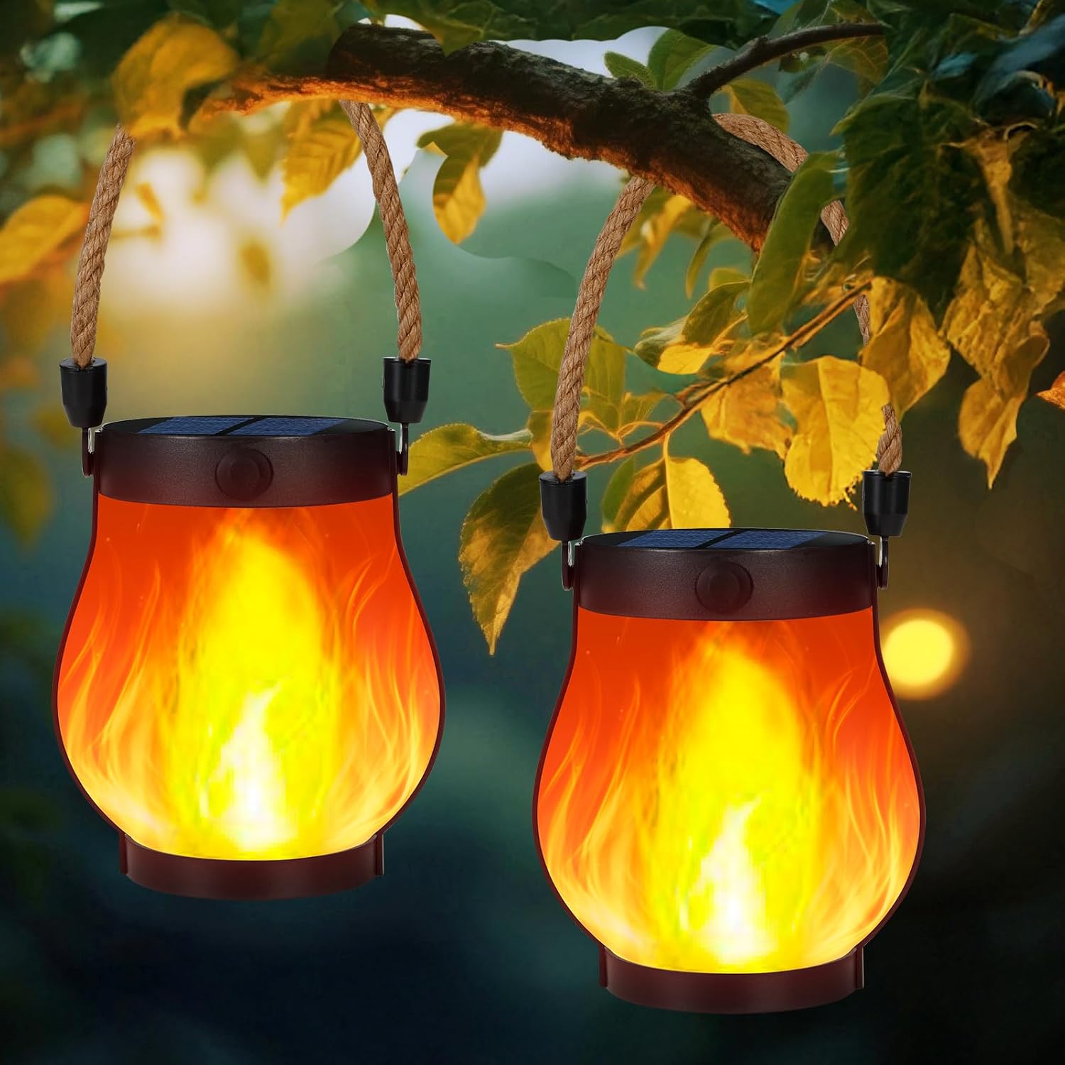 Solar Lanterns Outdoor Waterproof with Realistic Flickering Flame