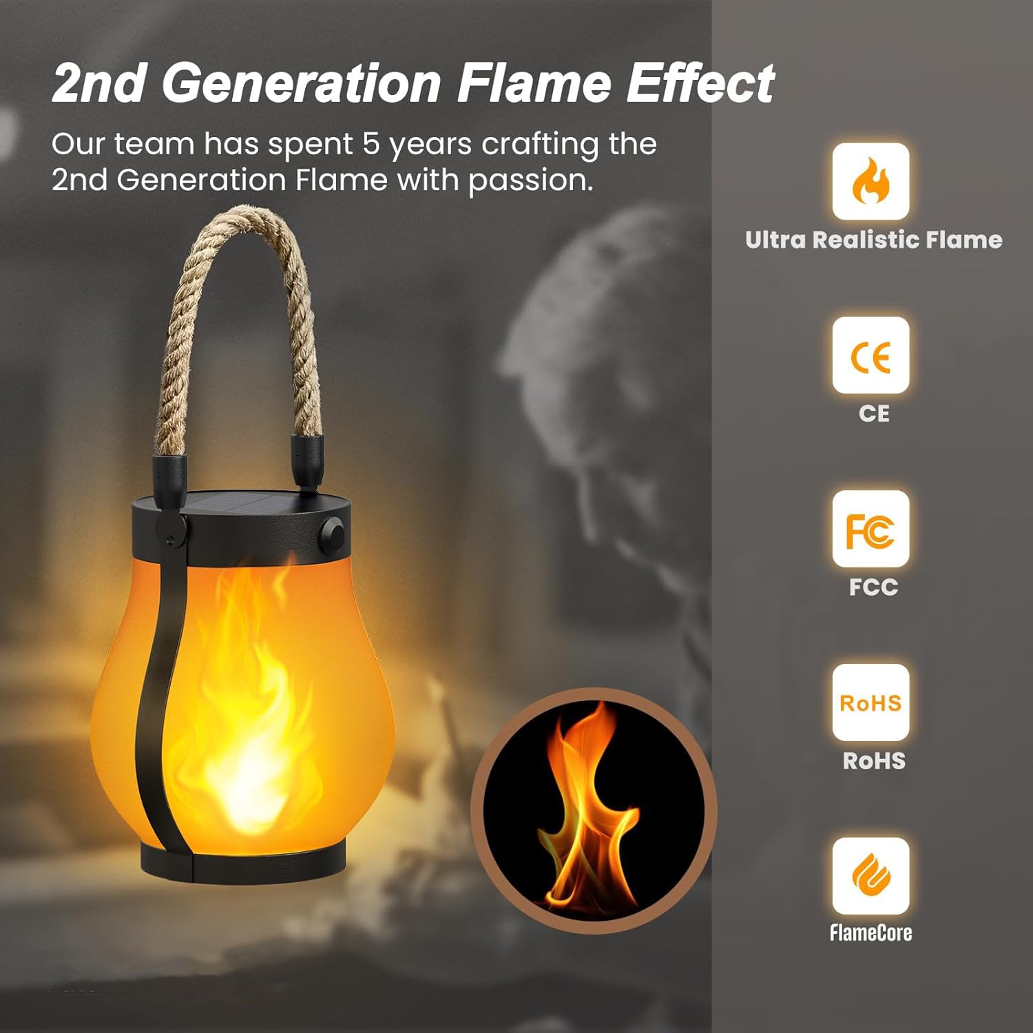 Solar Lanterns Outdoor Waterproof with Realistic Flickering Flame