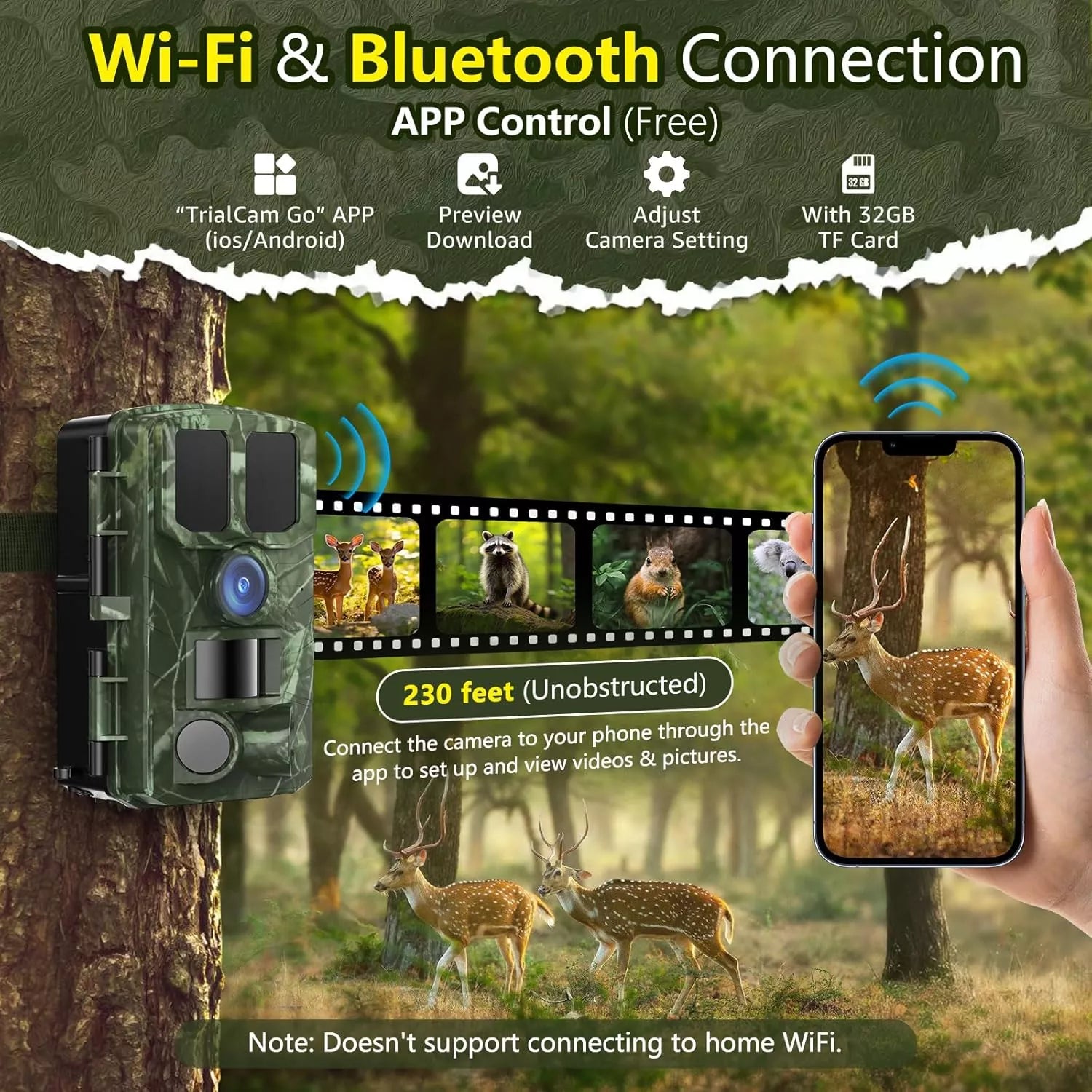 WiFi 4K 48MP Game Trail Cameras with Night Vision Motion Activated IP65