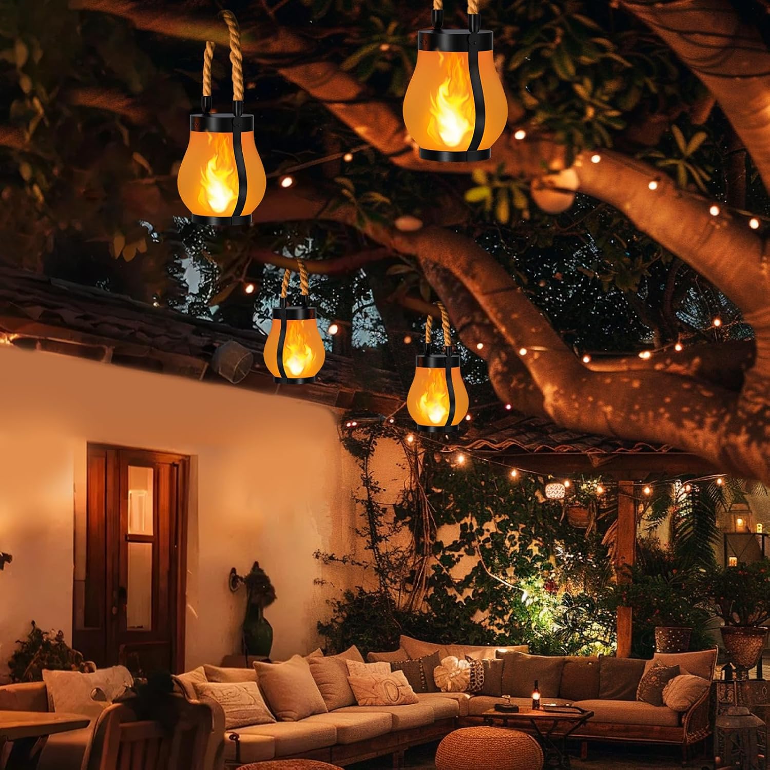 Solar Lanterns Outdoor Waterproof with Realistic Flickering Flame