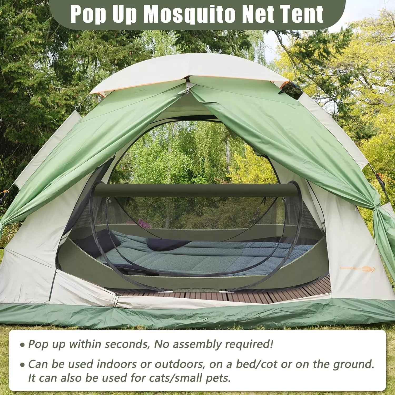 Pop-Up Mosquito Tent for Camping, 1 Person Bug Net Cot Tent