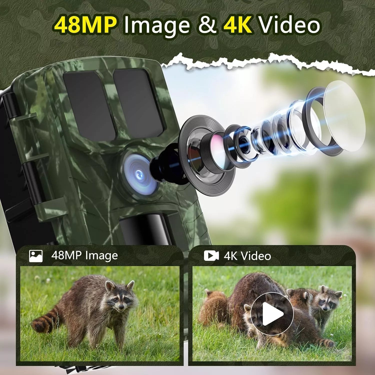 WiFi 4K 48MP Game Trail Cameras with Night Vision Motion Activated IP65