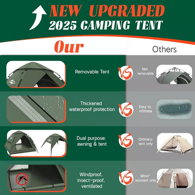 Pop Up Tents for Camping 2-5 Person Tent Easy Setup Waterproof & Windproof