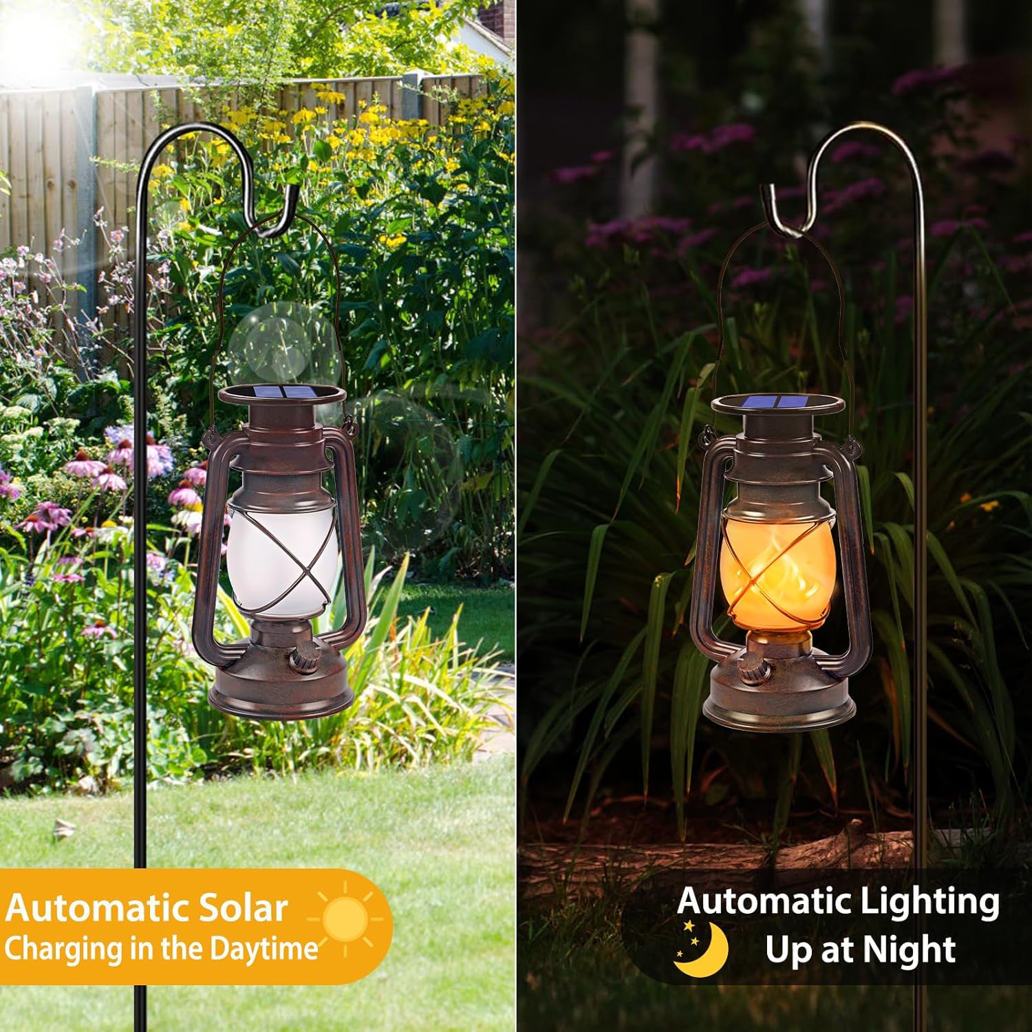 Solar Lanterns Outdoor Waterproof 2 Pack Bronze Vintage Lanterns