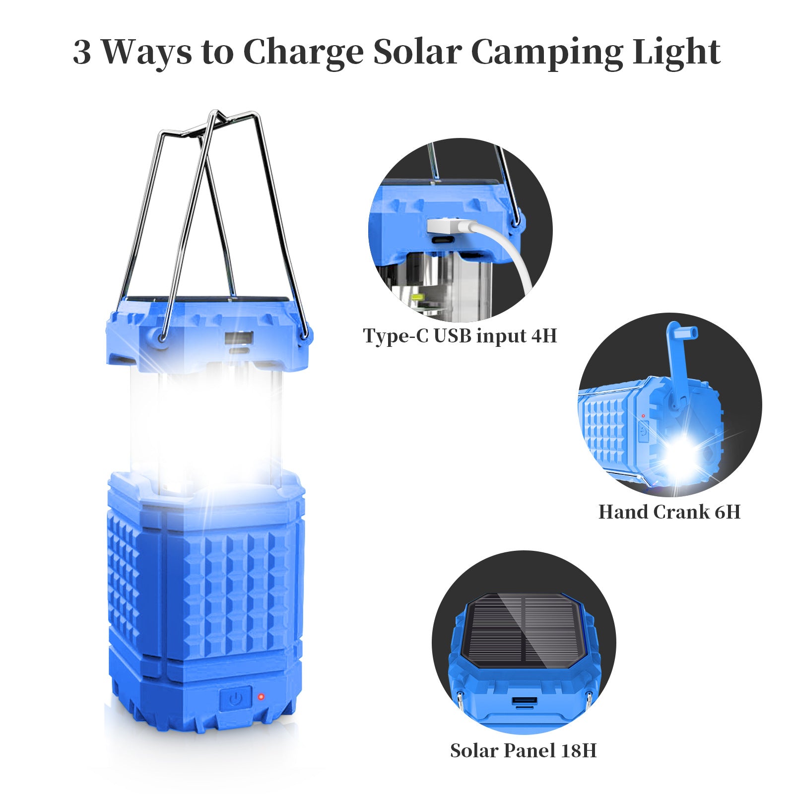 Solar Camping Light Rechargeable 3000Mah IP65 Portable Lantern