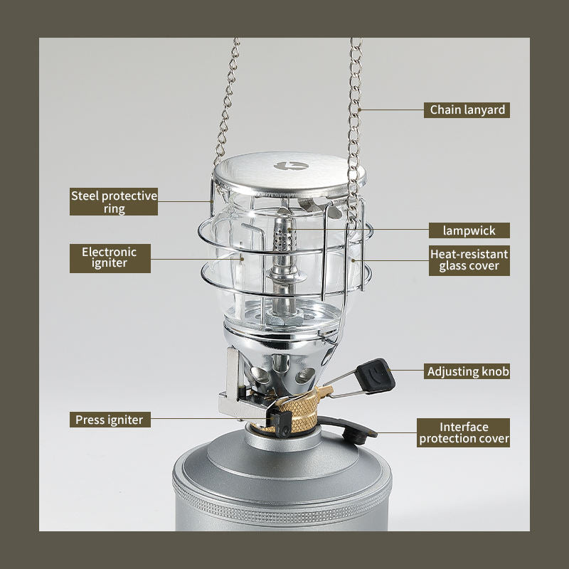 Windproof Portable Aluminum Alloy Butane Gas Lamp Lantern with Bag