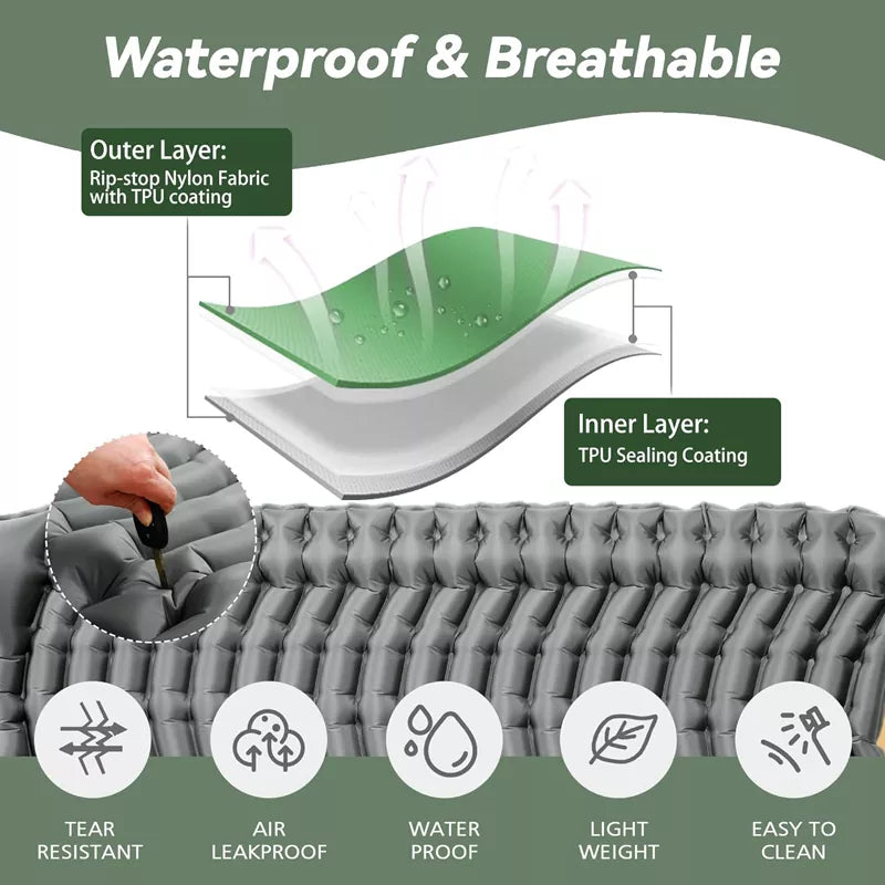 Double Sleeping Pad for Camping - Ultralight Camping Mattress with Pillow