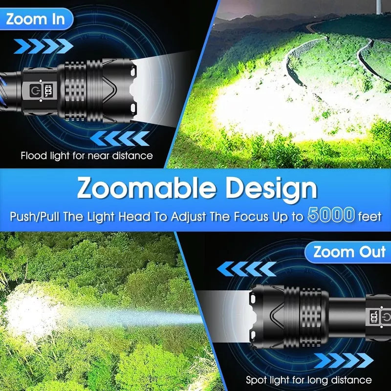 999000 High Lumens Rechargeable Flashlight with Type-C Fast Charging