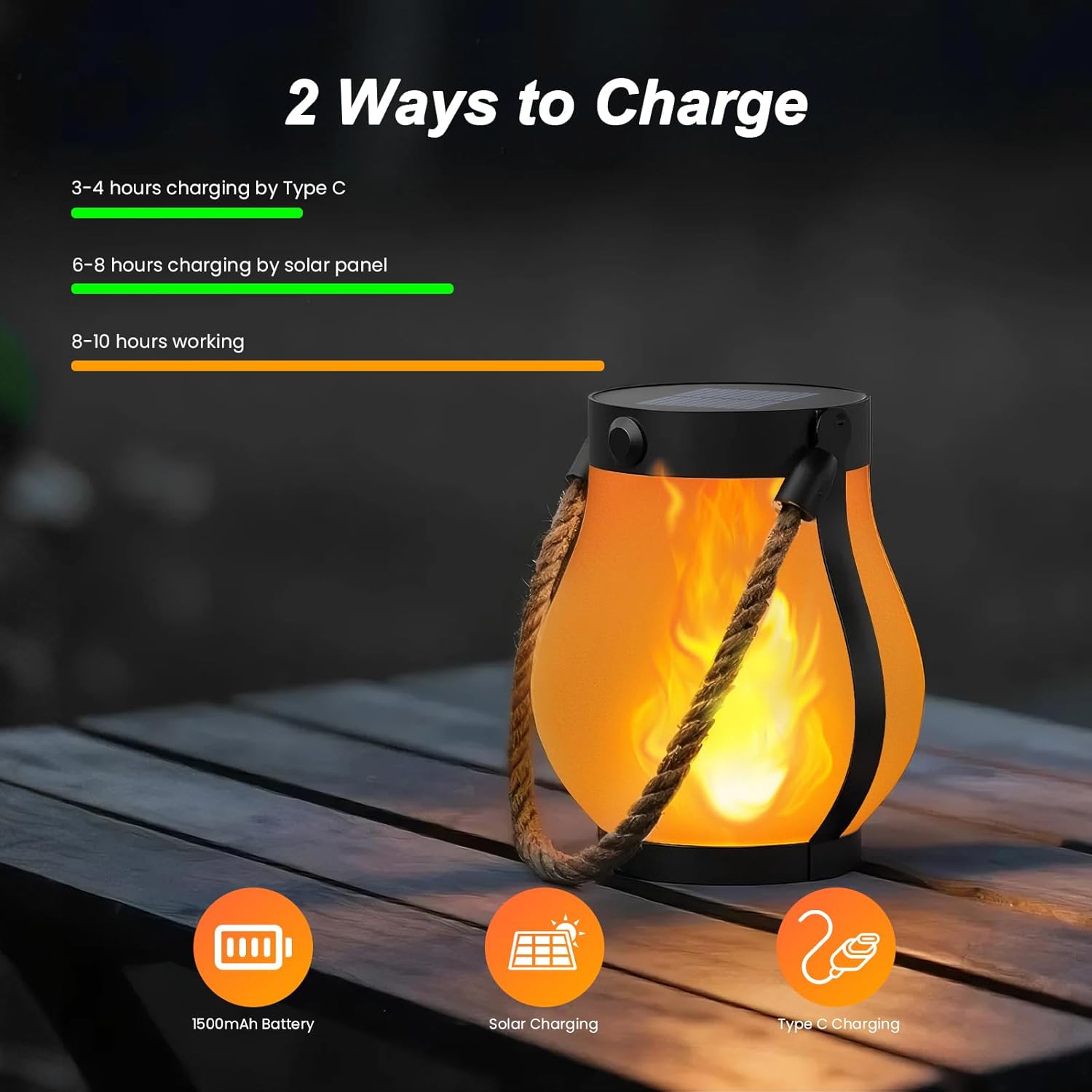 Solar Lanterns Outdoor Waterproof with Realistic Flickering Flame