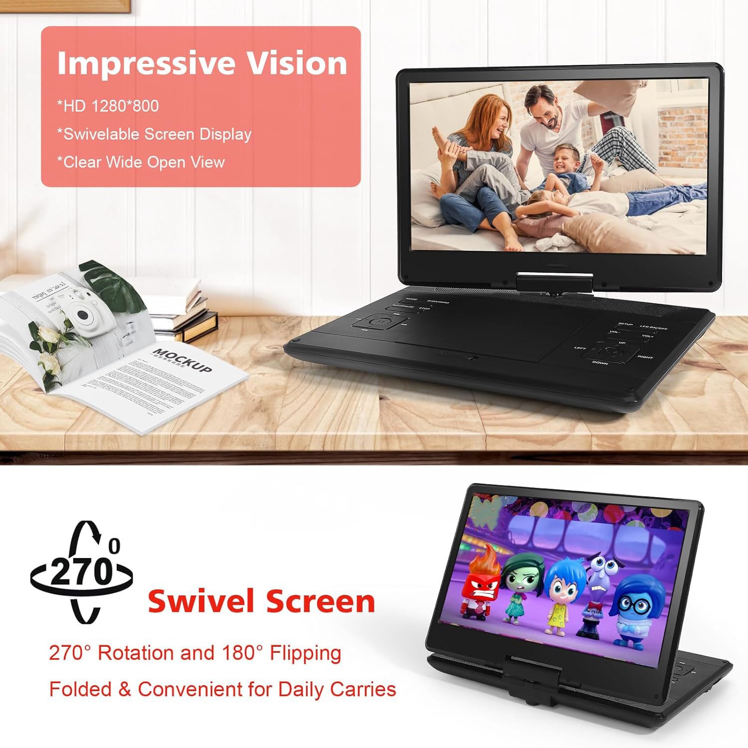 17" Portable DVD Player 14.1" Large HD Screen Support HDMI in/USB/AV-in/Out