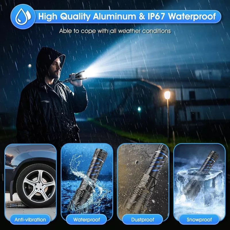 999000 High Lumens Rechargeable Flashlight with Type-C Fast Charging
