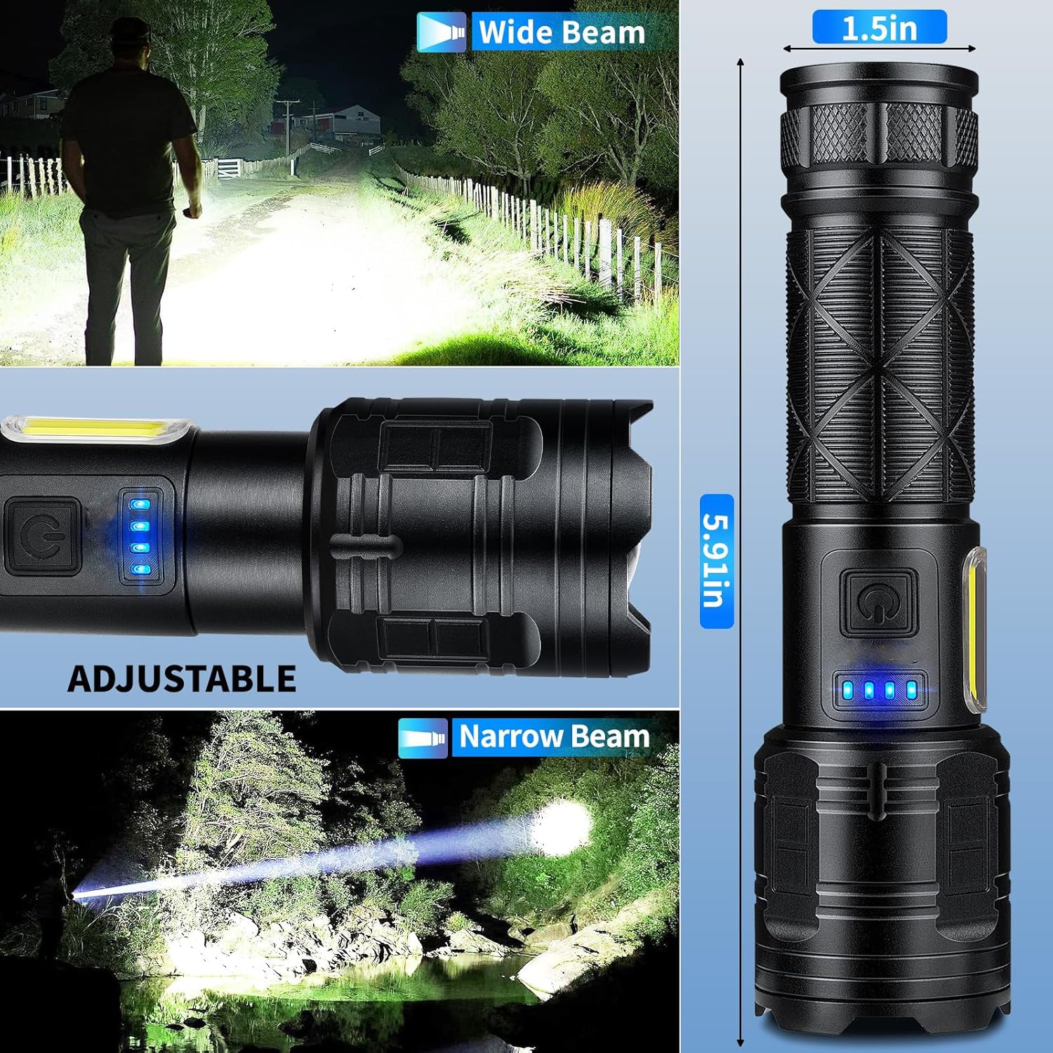 Rechargeable LED Flashlights 99,000 Lumens  7 Modes & Waterproof