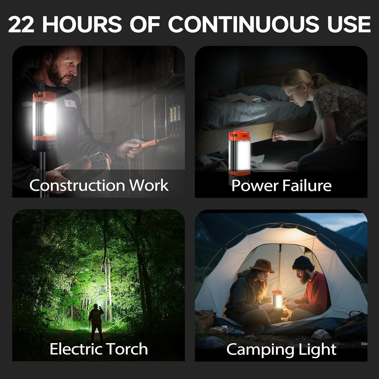 Rechargeable Camping Light 9000mAh Cordless 3 LED Lamp Heads