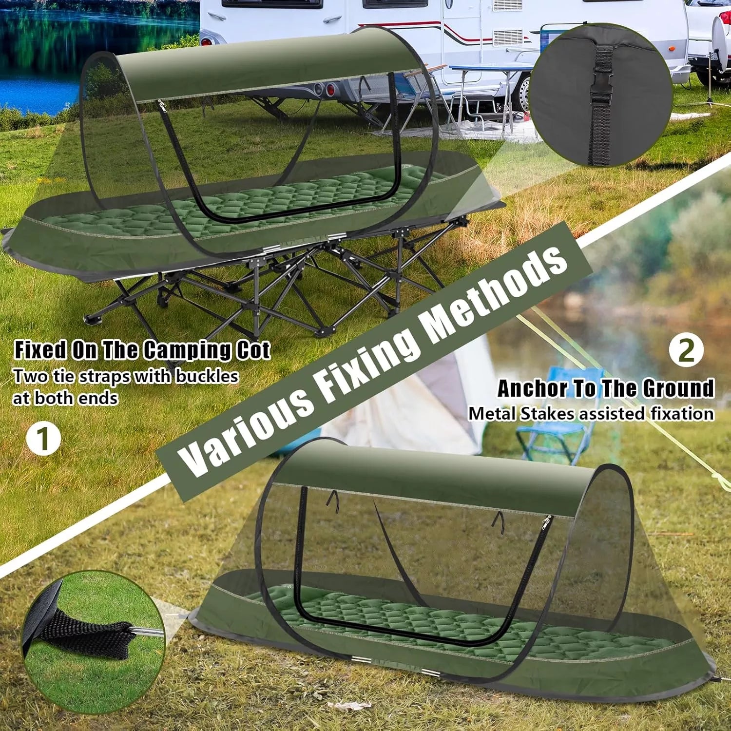Pop-Up Mosquito Tent for Camping, 1 Person Bug Net Cot Tent