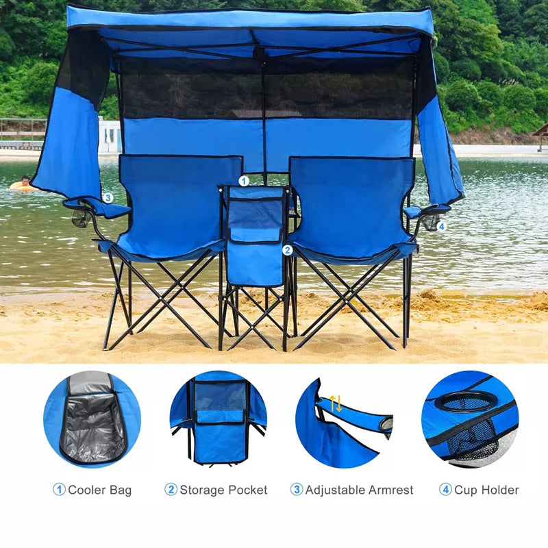 Double Beach Chair with Canopy Shade Heavy Duty