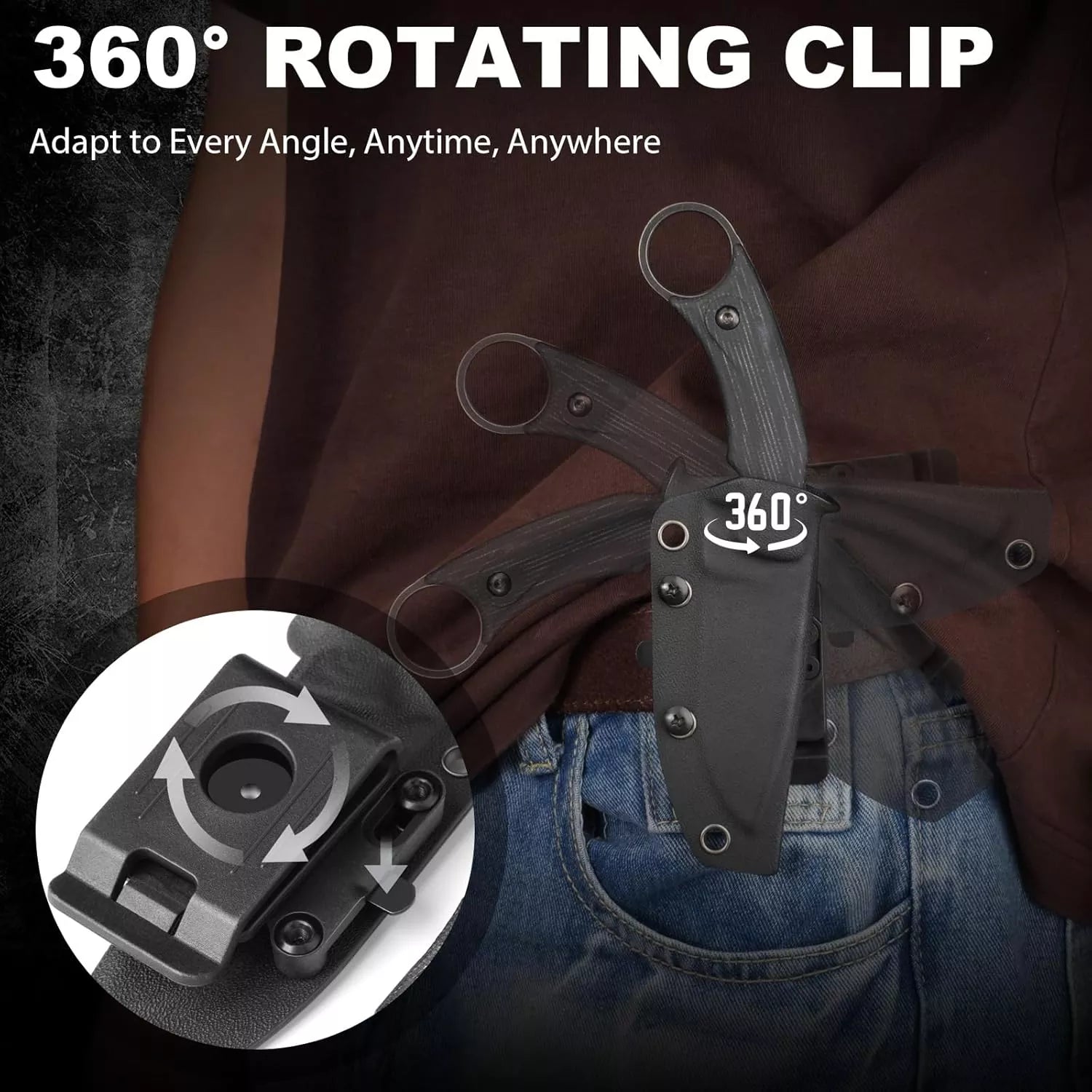 Fixed Blade Survival Knife with Rotating Clip