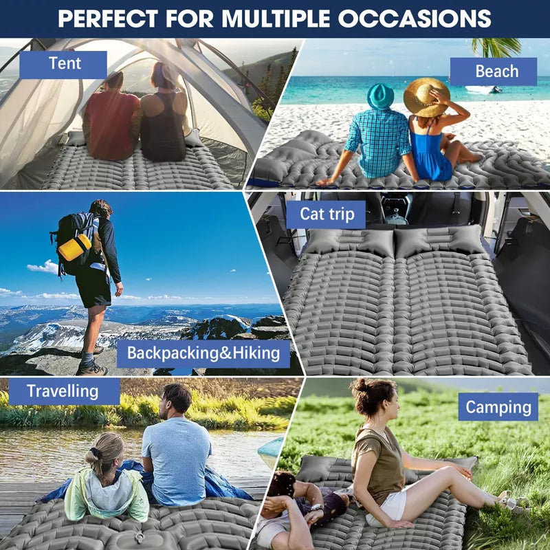 Double Sleeping Pad for Camping - Ultralight Camping Mattress with Pillow