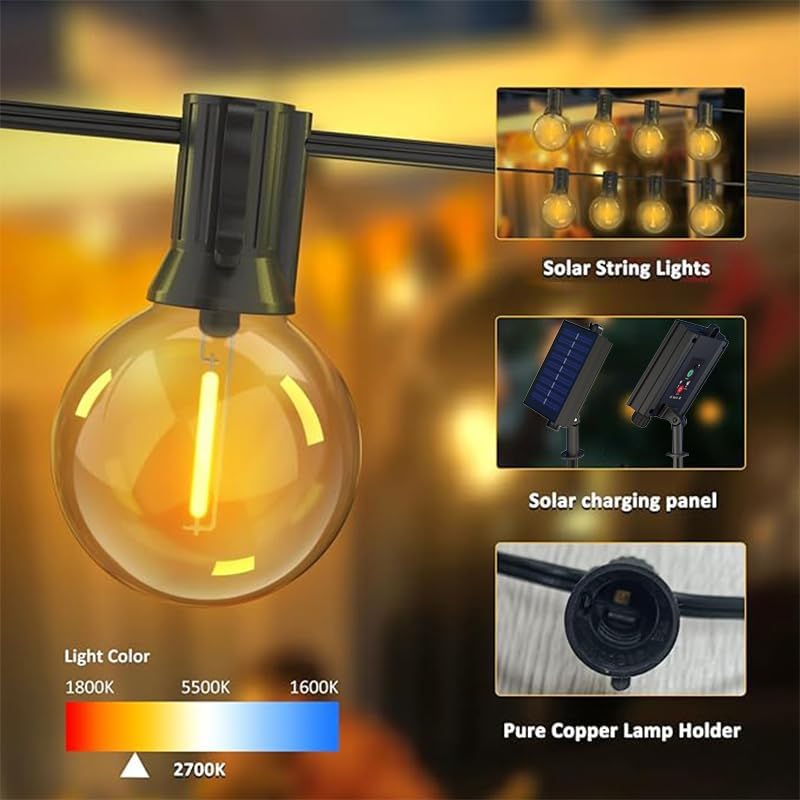 G40 Solar String Lights Outdoor with Remote 100 FT USB  Solar Dual Charging