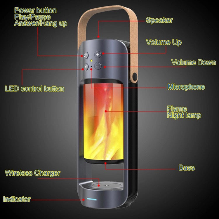 Flame Camping Lamp Wireless Charging Speaker Multifunctional Outdoor