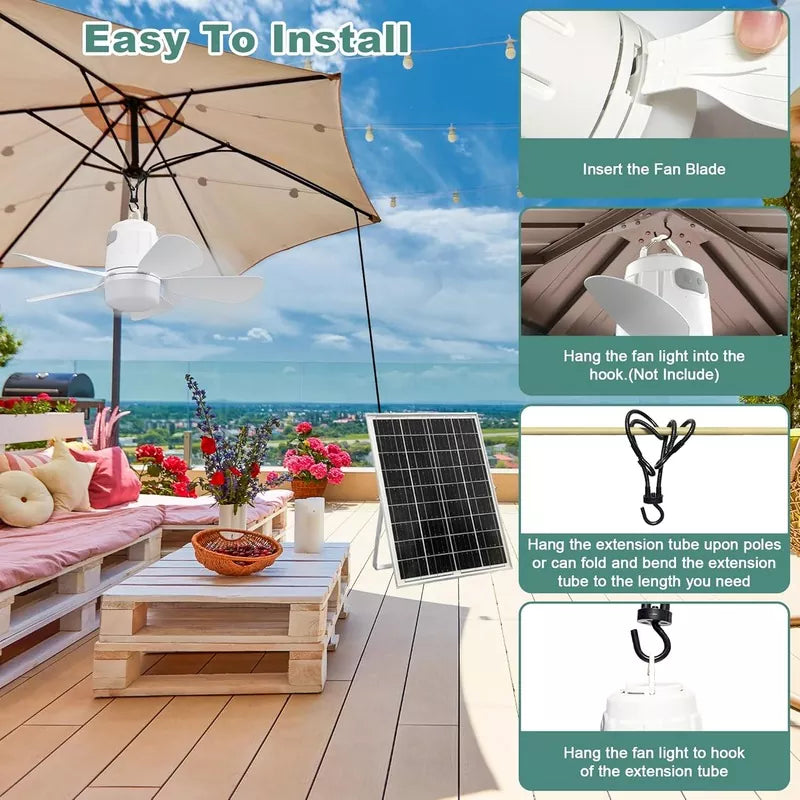 20000mAh Portable Gazebo Fan with 30W Solar Powered Fan with Remote Control