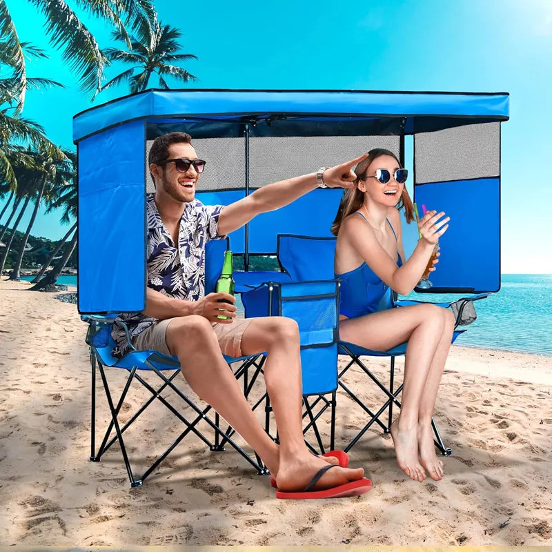 Double Beach Chair with Canopy Shade Heavy Duty