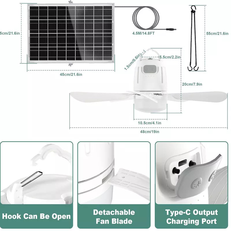 20000mAh Portable Gazebo Fan with 30W Solar Powered Fan with Remote Control