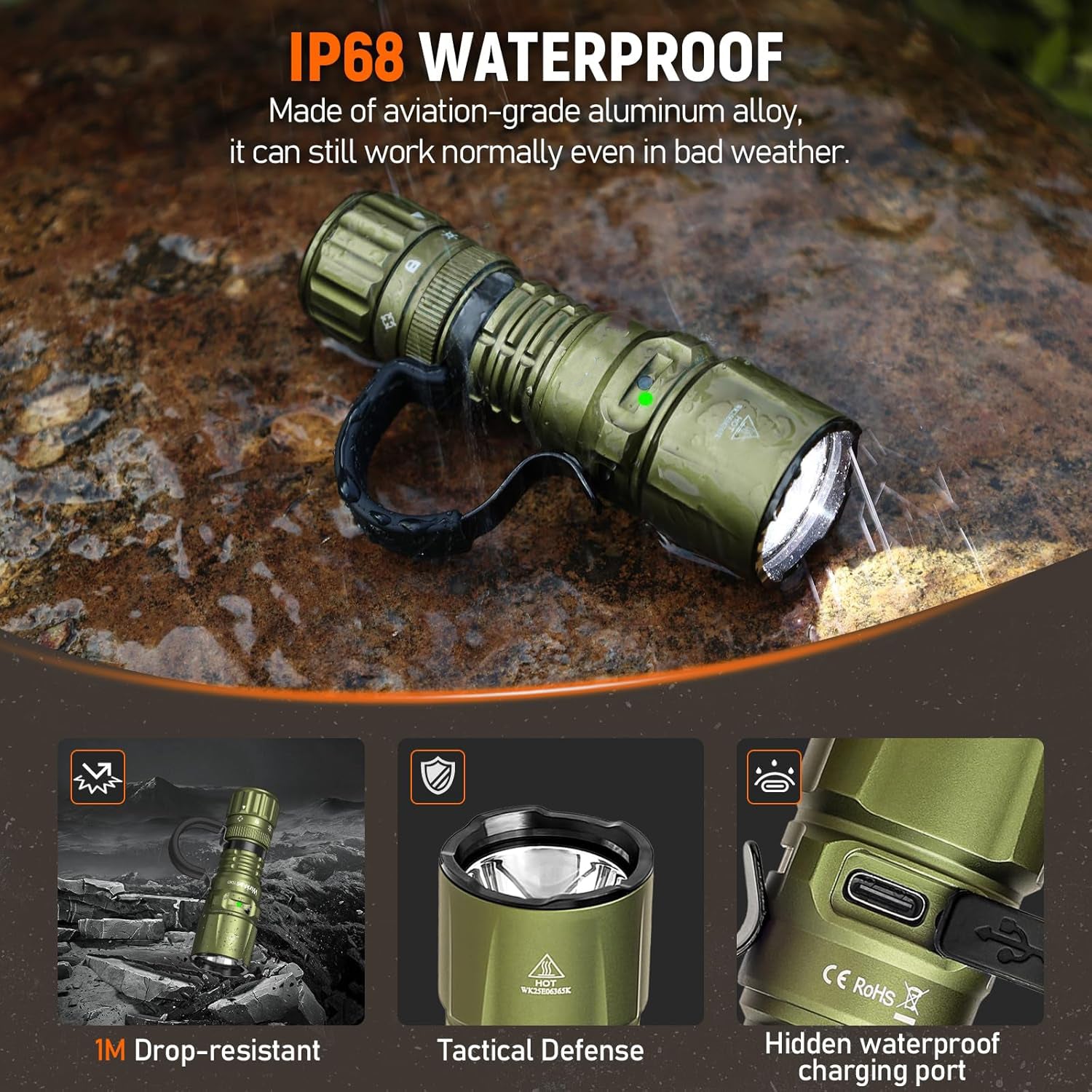 LED Tactical Flashlight 1300 High Lumen EDC Small Flashlight