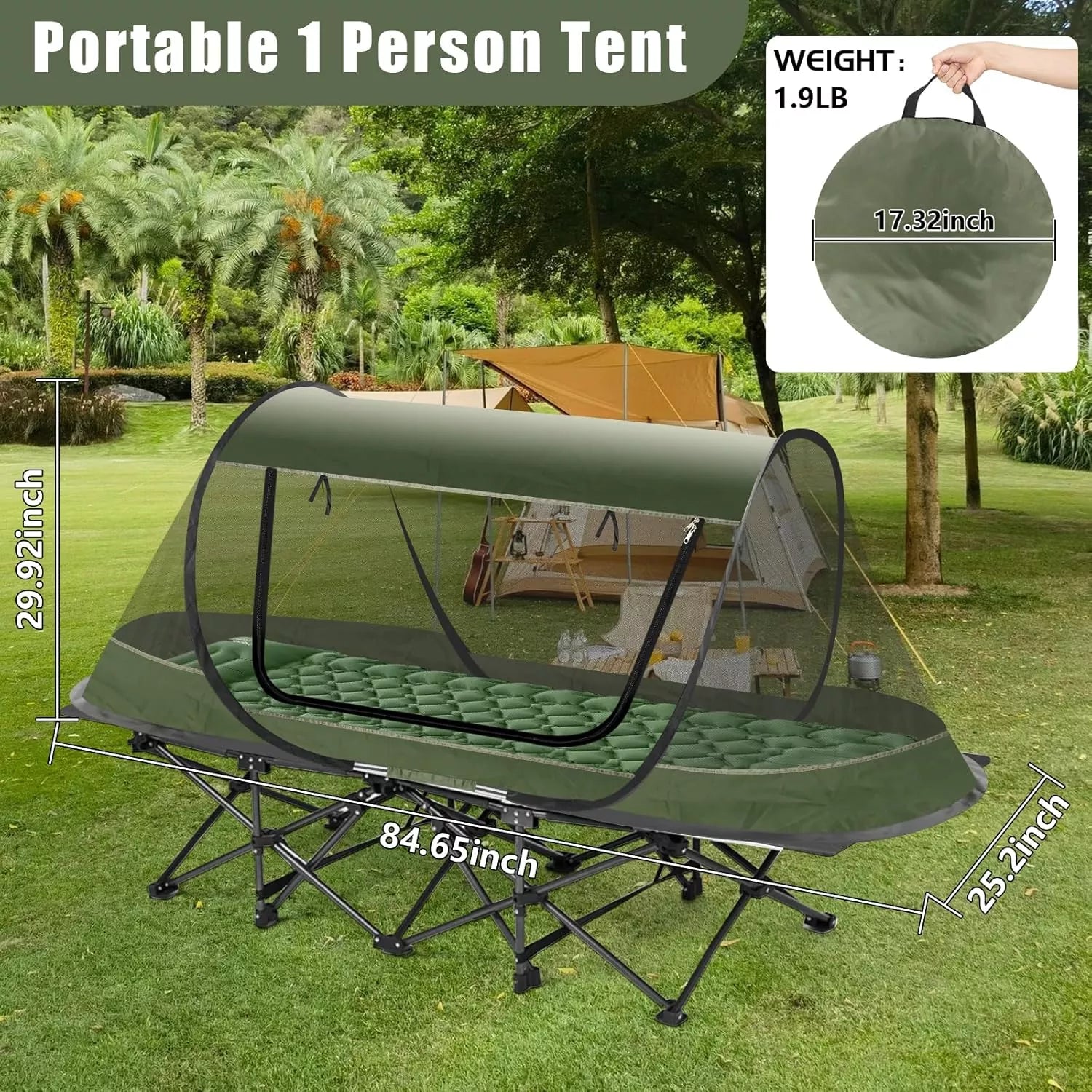Pop-Up Mosquito Tent for Camping, 1 Person Bug Net Cot Tent