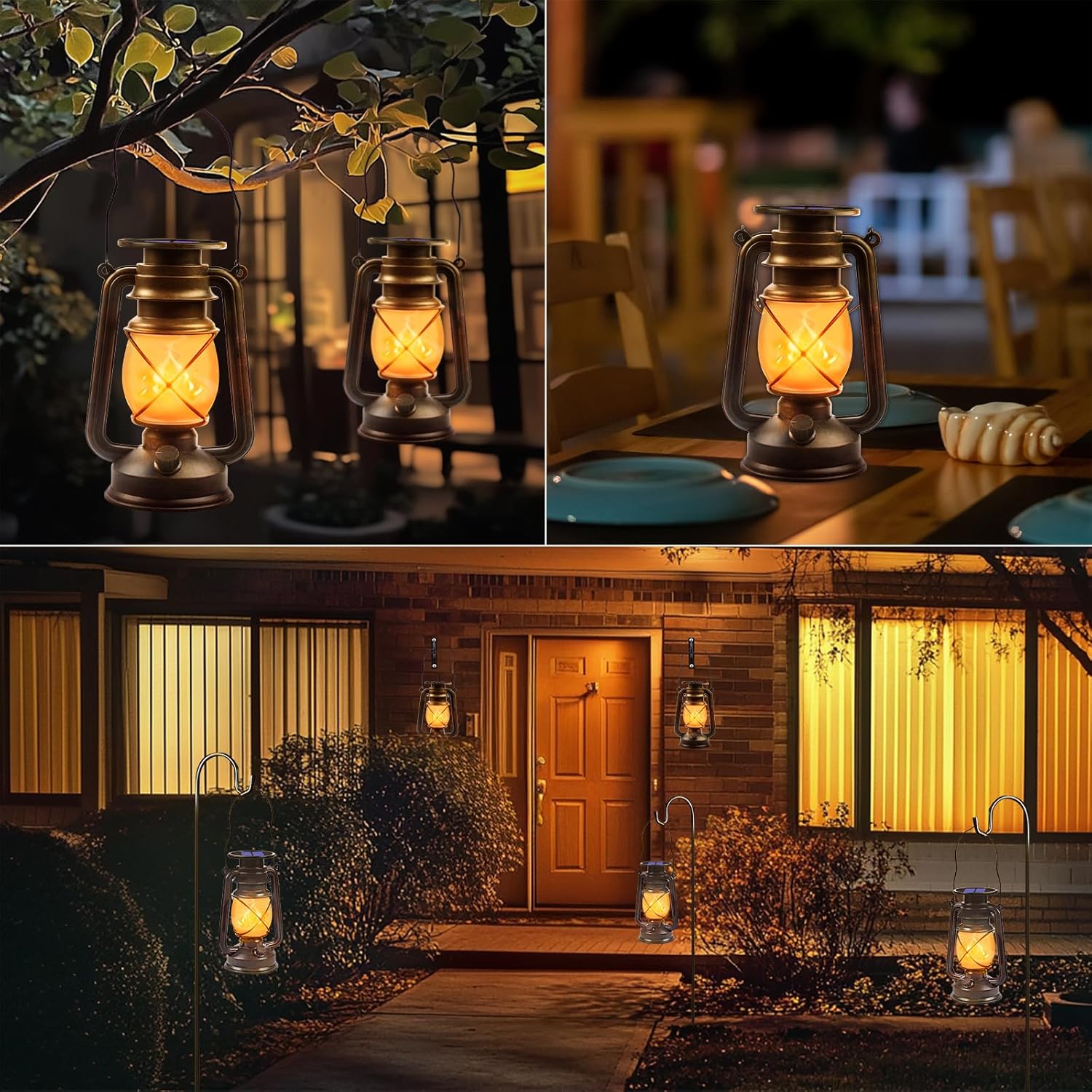 Solar Lanterns Outdoor Waterproof 2 Pack Bronze Vintage Lanterns