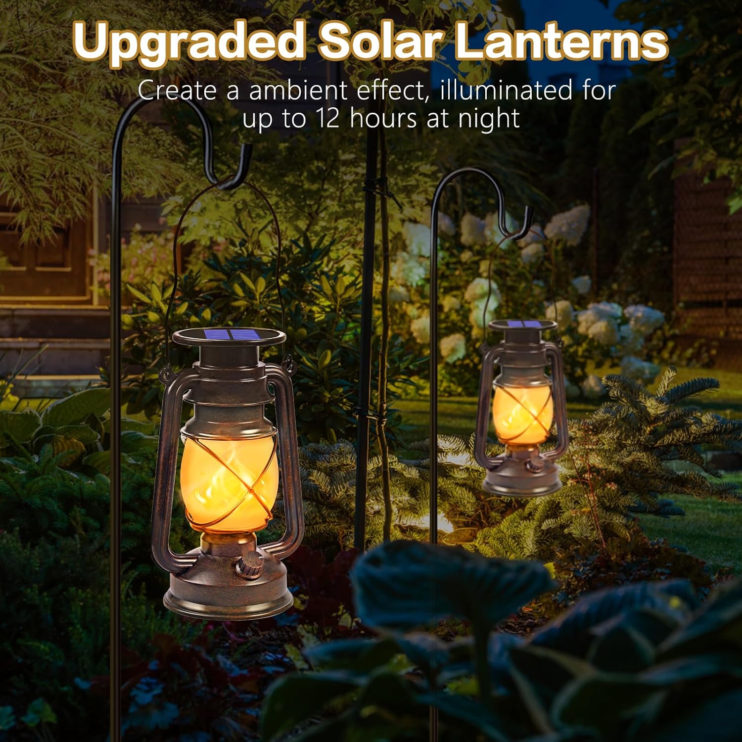 Solar Lanterns Outdoor Waterproof 2 Pack Bronze Vintage Lanterns