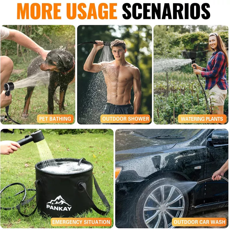 8000mAh Rechargeable Portable Camping Shower Pump with XL Foldable Bucket