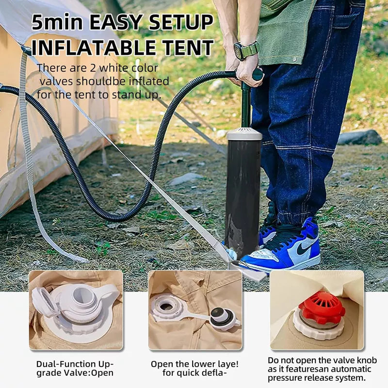 Large Inflatable Camping Tent with Hand Pump, Easy Setup Tents for 4-6 People