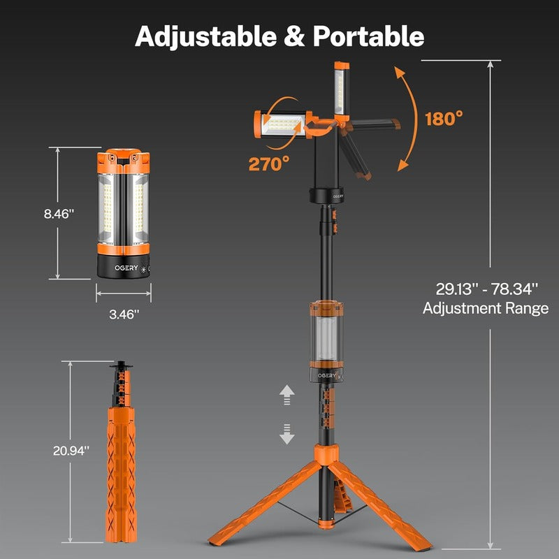Rechargeable 10000mAh Camping Light with Stand 6.5 ft Max Height