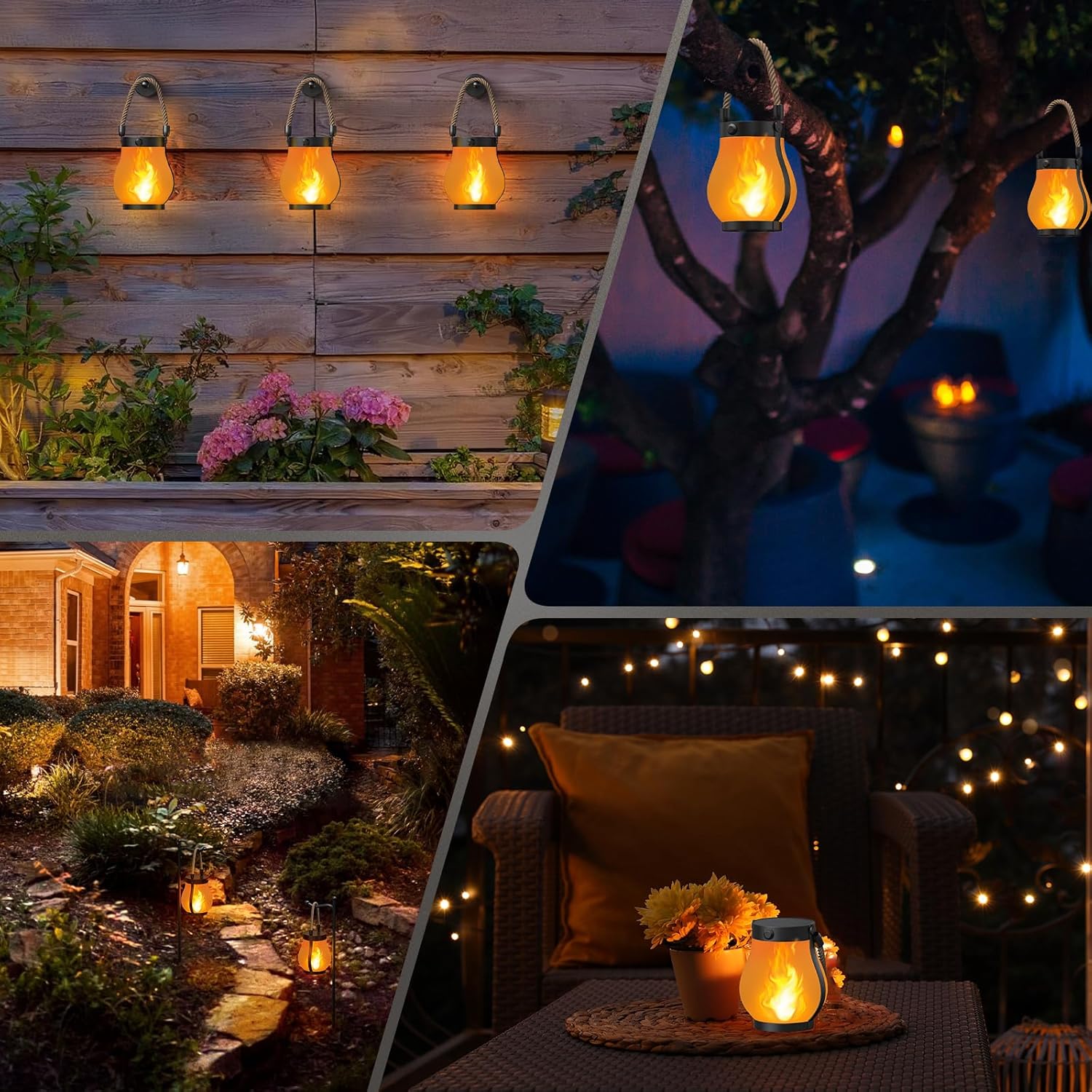 Solar Lanterns Outdoor Waterproof with Realistic Flickering Flame