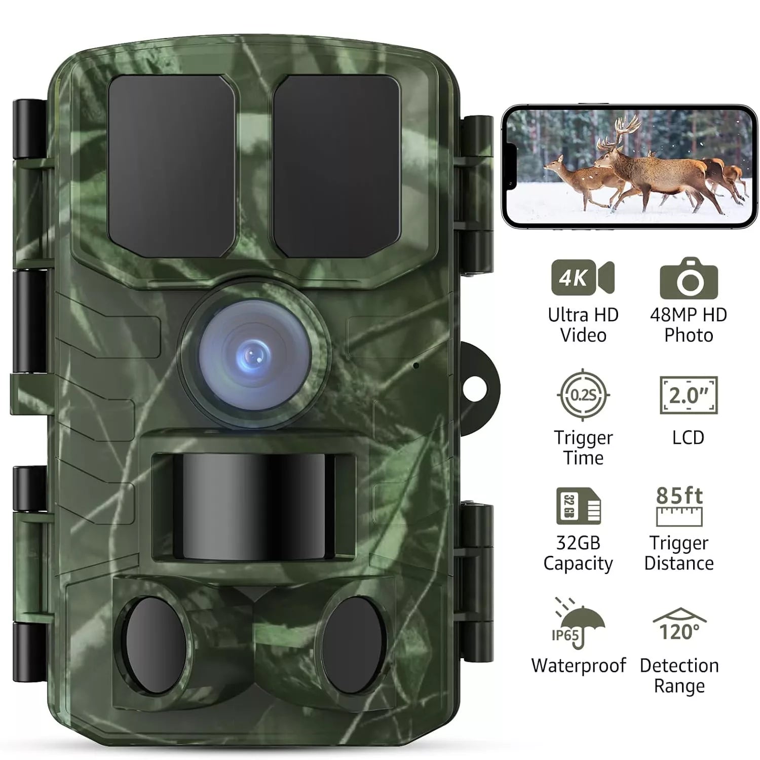WiFi 4K 48MP Game Trail Cameras with Night Vision Motion Activated IP65