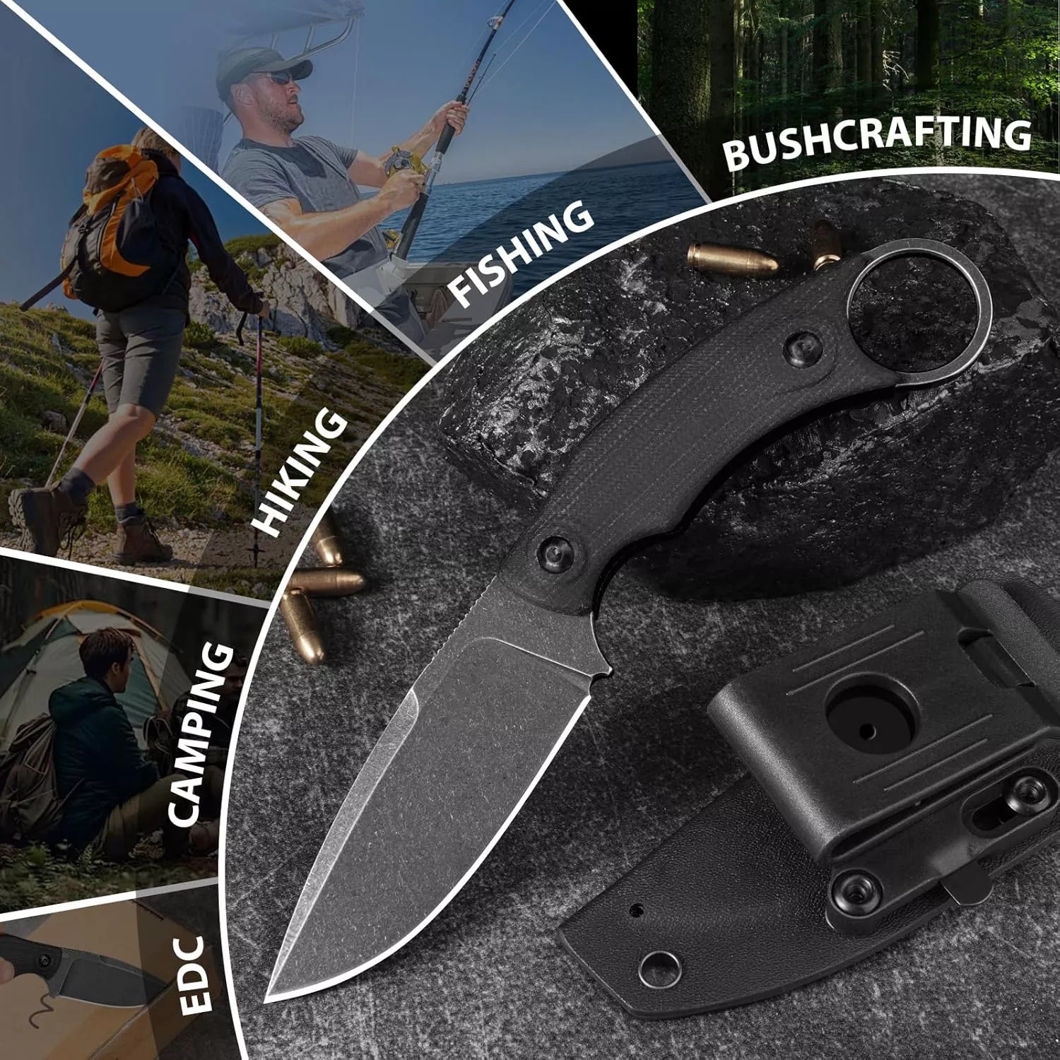 Fixed Blade Survival Knife with Rotating Clip
