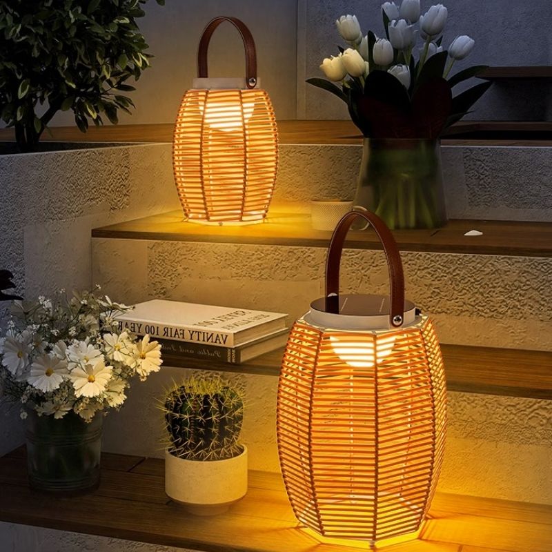 IP65 Portable Solar Lawn Lights Rattan Iron for Camping Villas Courtyards