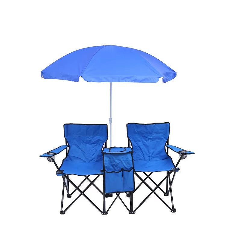 Double Beach Chair With Umbrella Sunshade Portable Picnic Camping