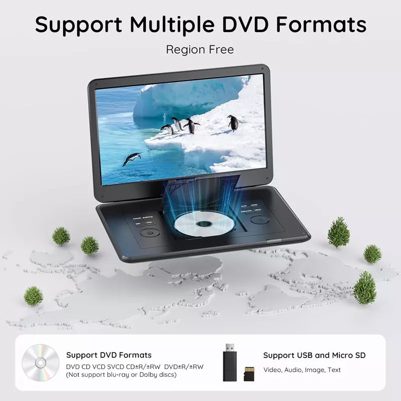17.5" Portable DVD Player with 15.6" Large HD 6 Hours Rechargeable Battery