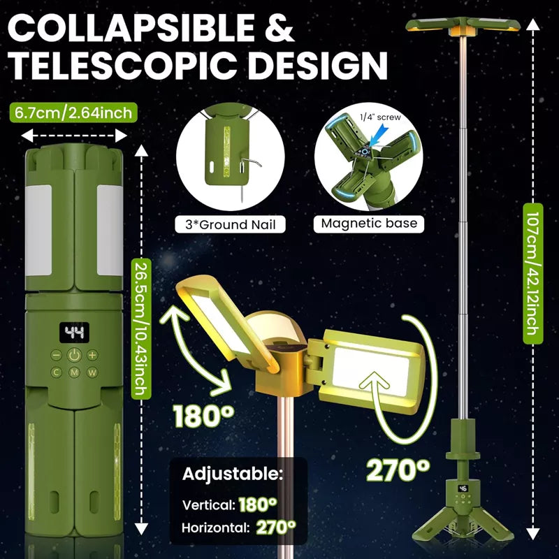 Rechargeable Telescoping Stand LED Camping Lantern & Work Light 15000m