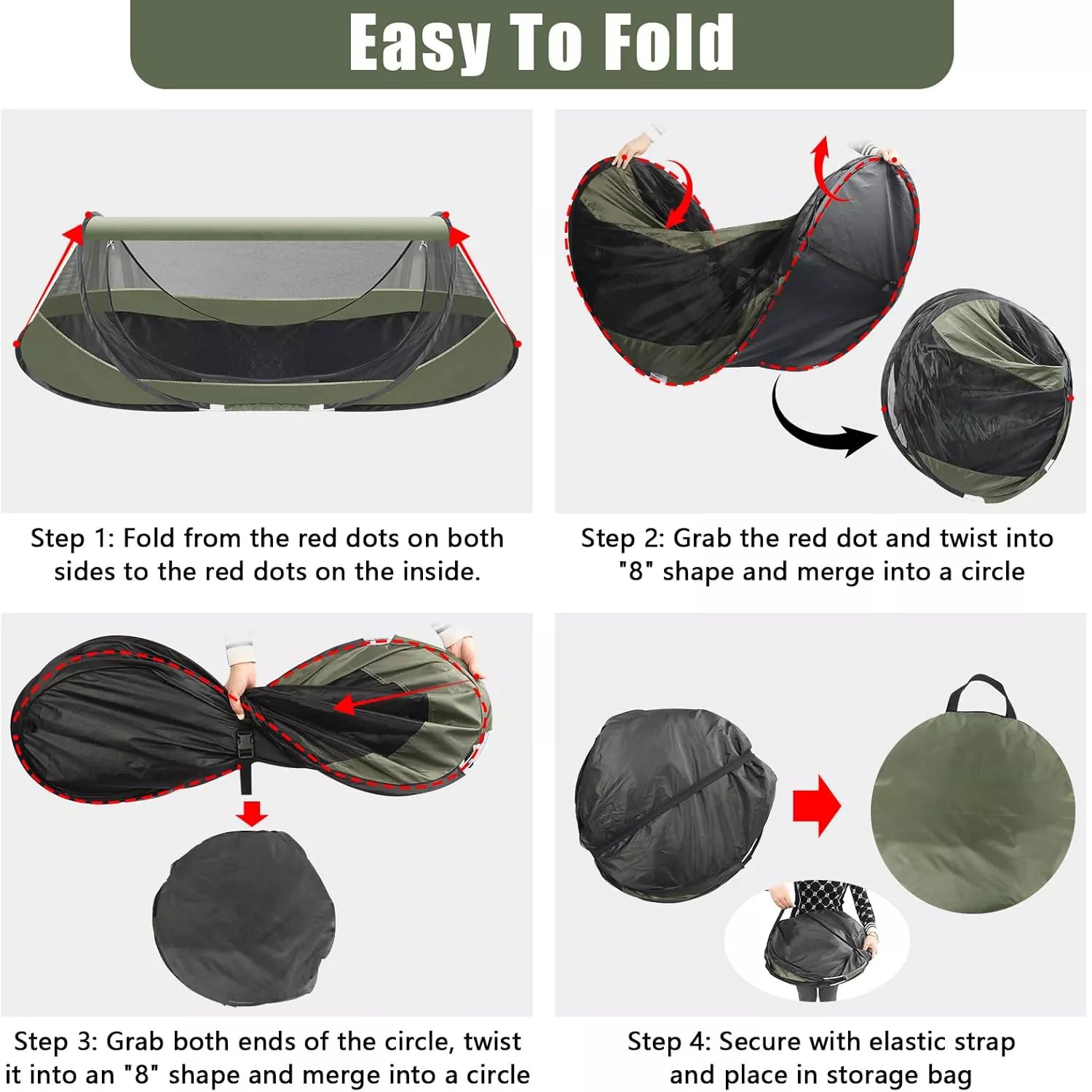 Pop-Up Mosquito Tent for Camping, 1 Person Bug Net Cot Tent