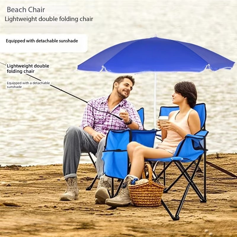 Double Beach Chair With Umbrella Sunshade Portable Picnic Camping