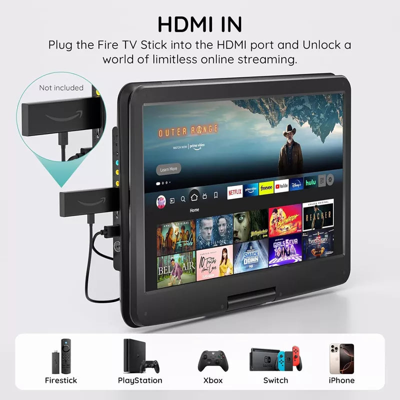 17.5" Portable DVD Player with 15.6" Large HD 6 Hours Rechargeable Battery