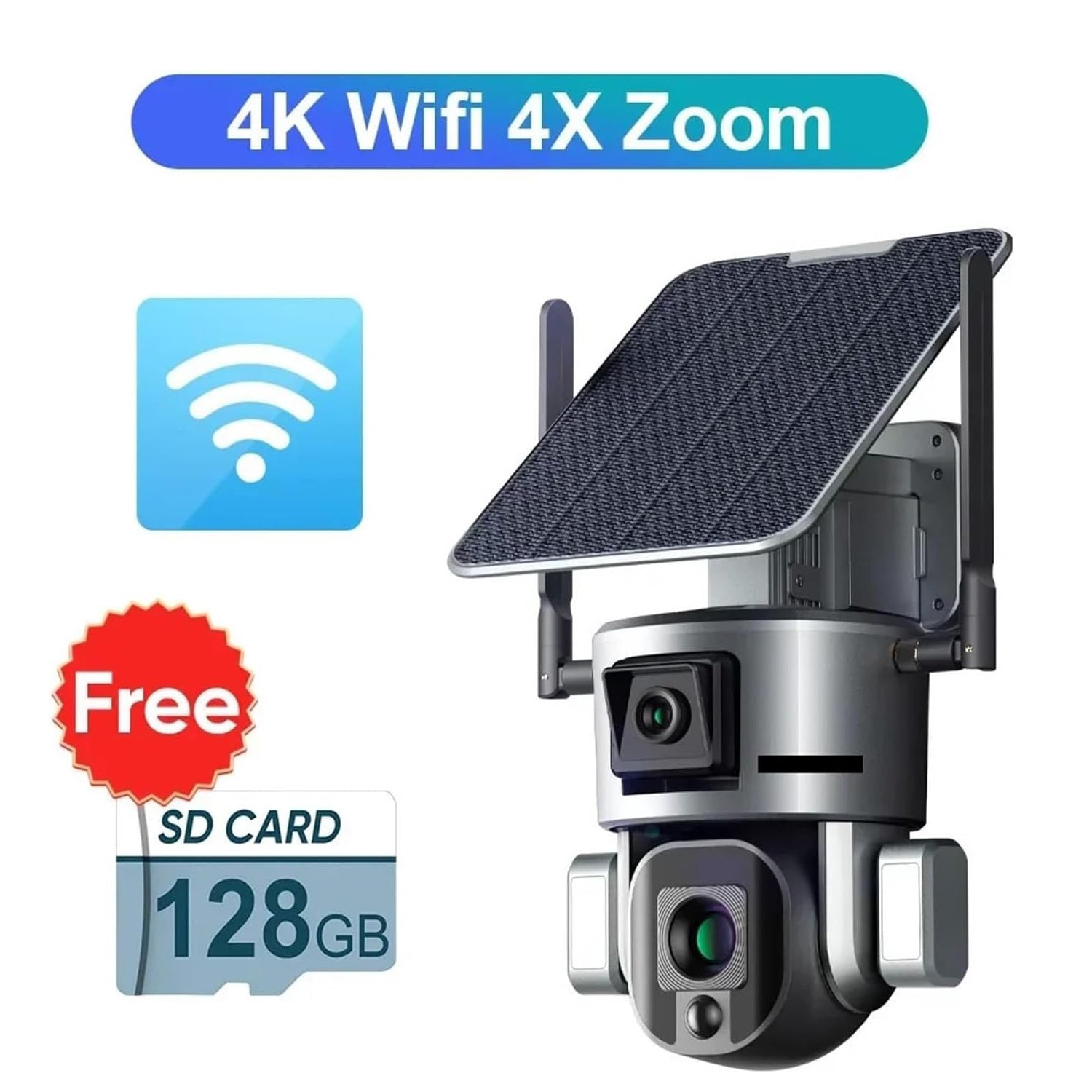 4K UHD Dual Lens 4G Solar Security Camera Outdoor 4X 20X Optical Zoom WiFi
