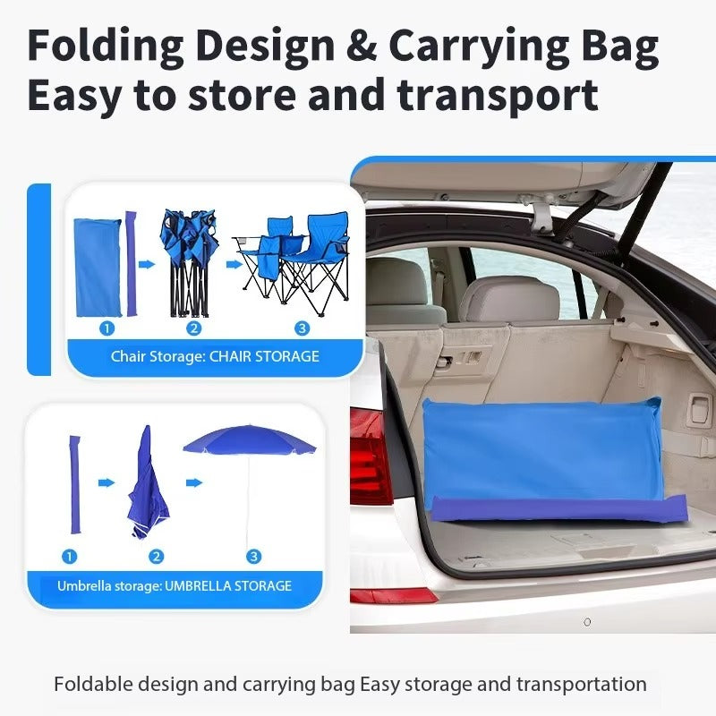 Double Beach Chair With Umbrella Sunshade Portable Picnic Camping