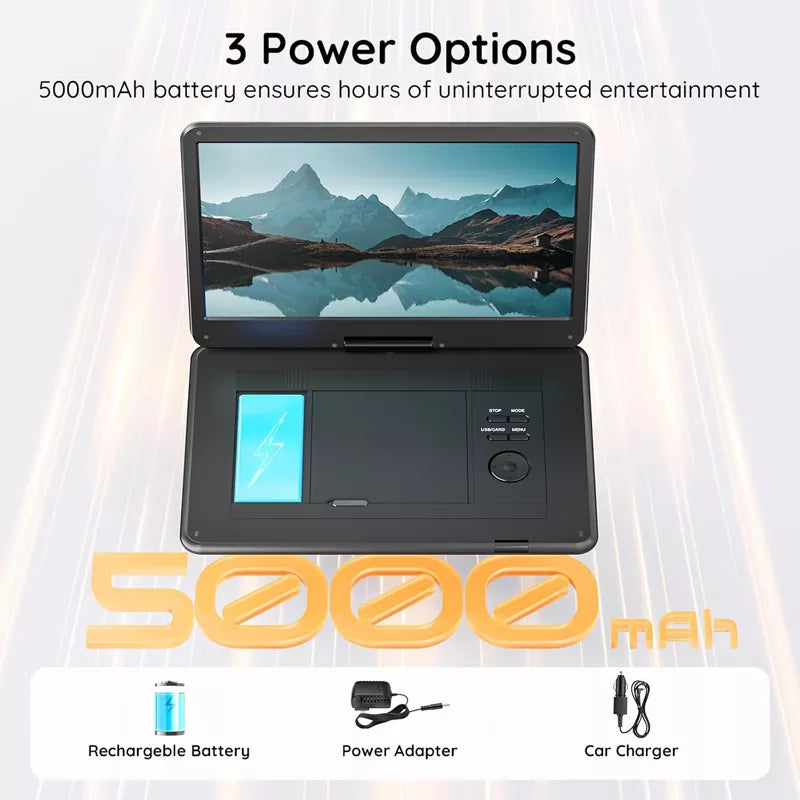 17.5" Portable DVD Player with 15.6" Large HD 6 Hours Rechargeable Battery