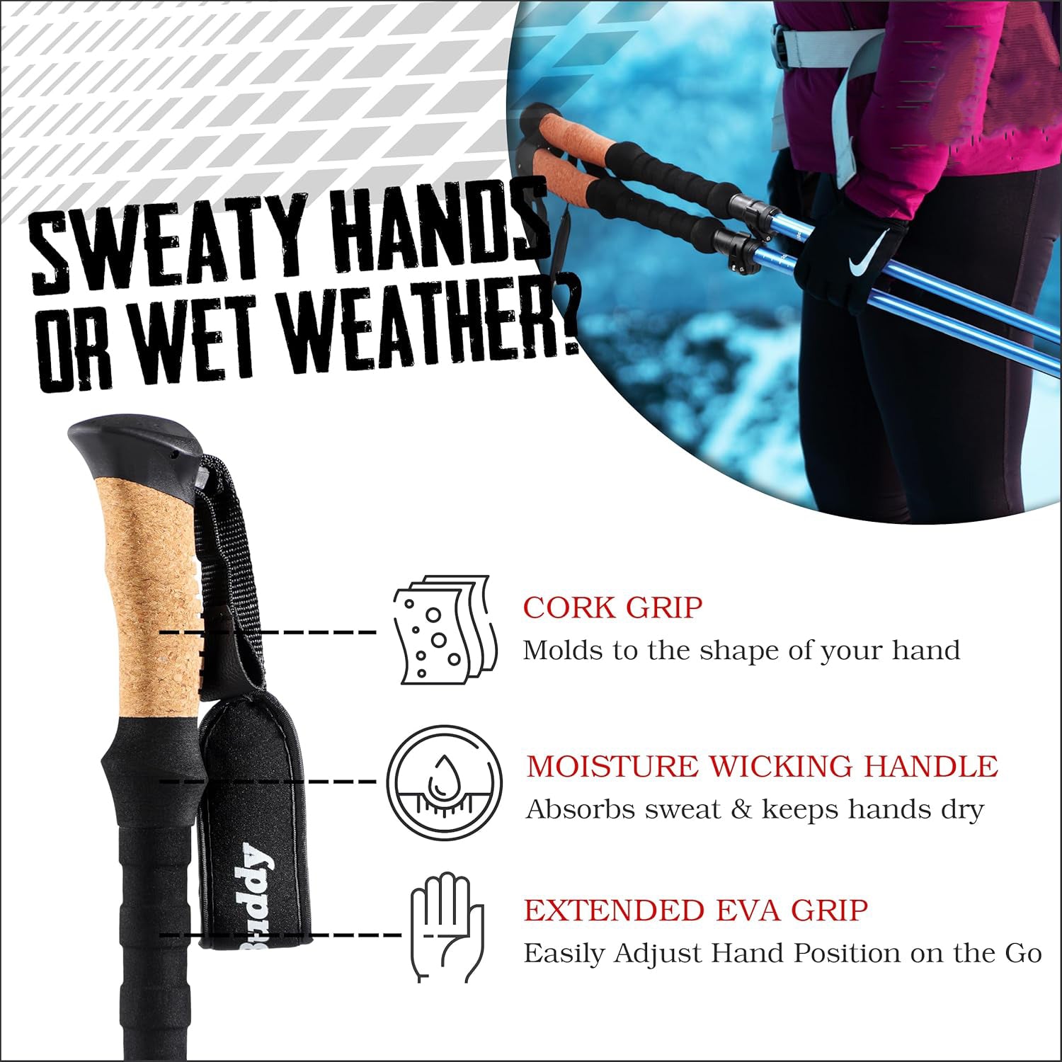 Foldable Trekking Poles Ultralight 7075 Aluminum EVA & Cork Grip Collapsible