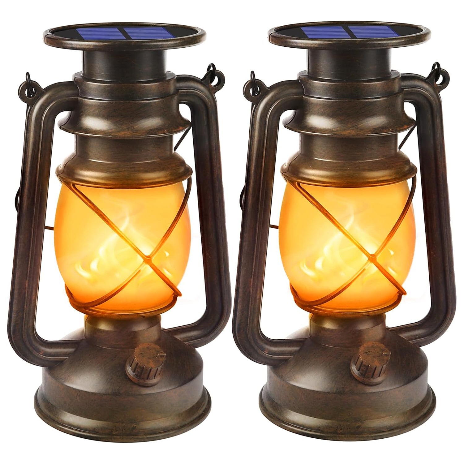 Solar Lanterns Outdoor Waterproof 2 Pack Bronze Vintage Lanterns