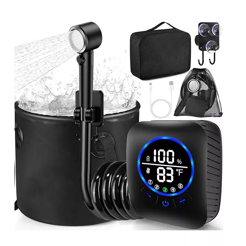 8000mAh Rechargeable Portable Camping Shower Pump with XL Foldable Bucket