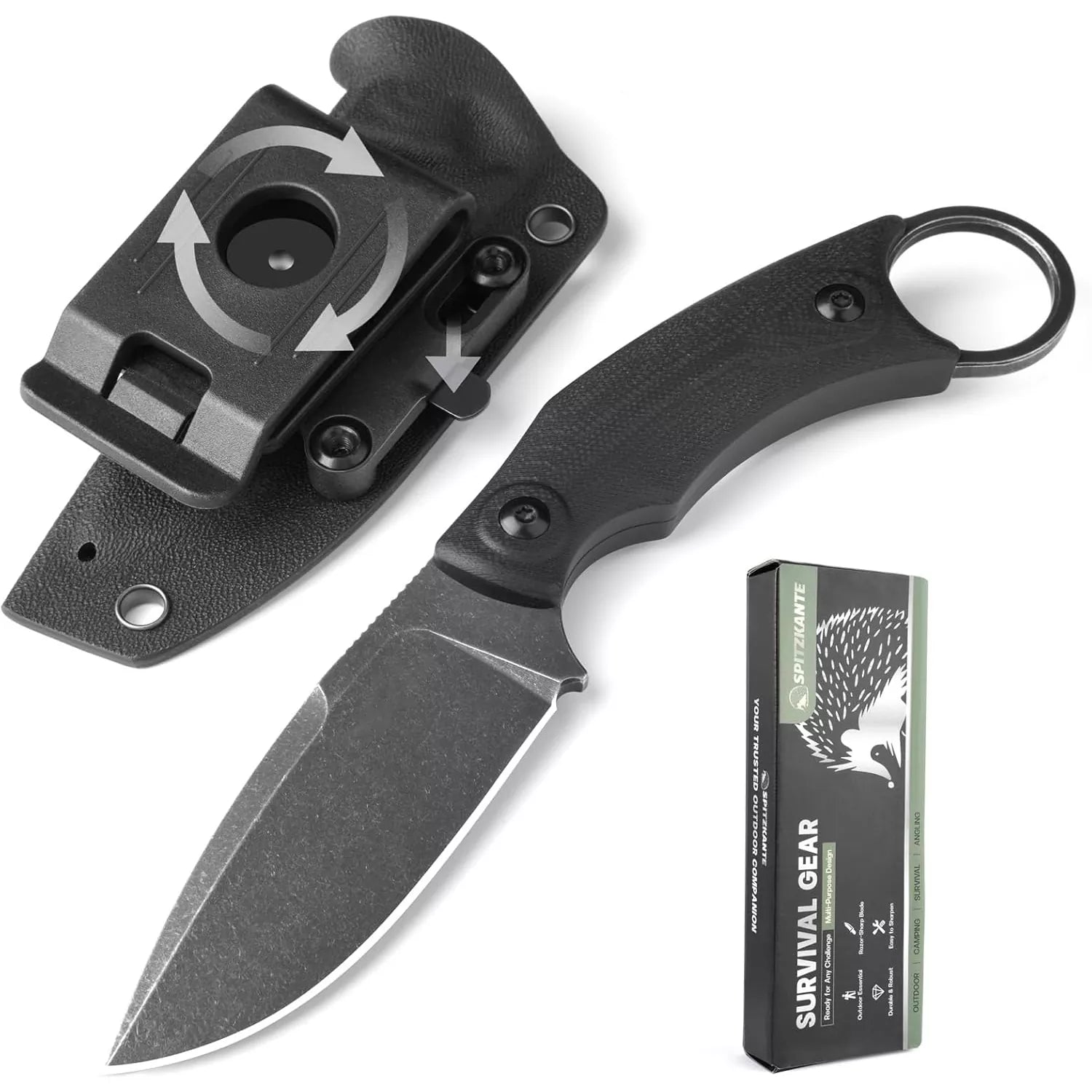 Fixed Blade Survival Knife with Rotating Clip